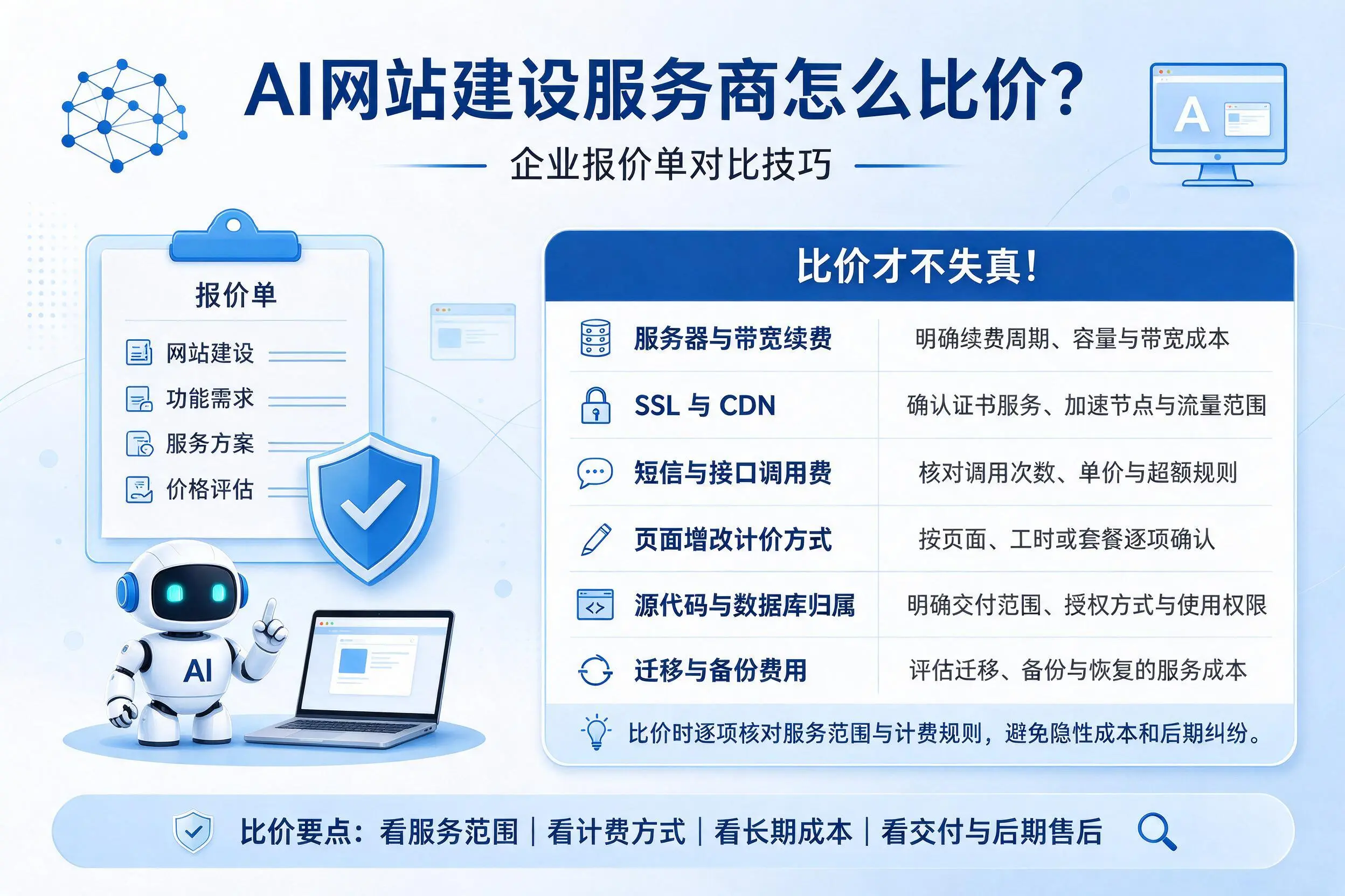 AI网站建设服务商怎么比价？甘南企业报价单对比技巧