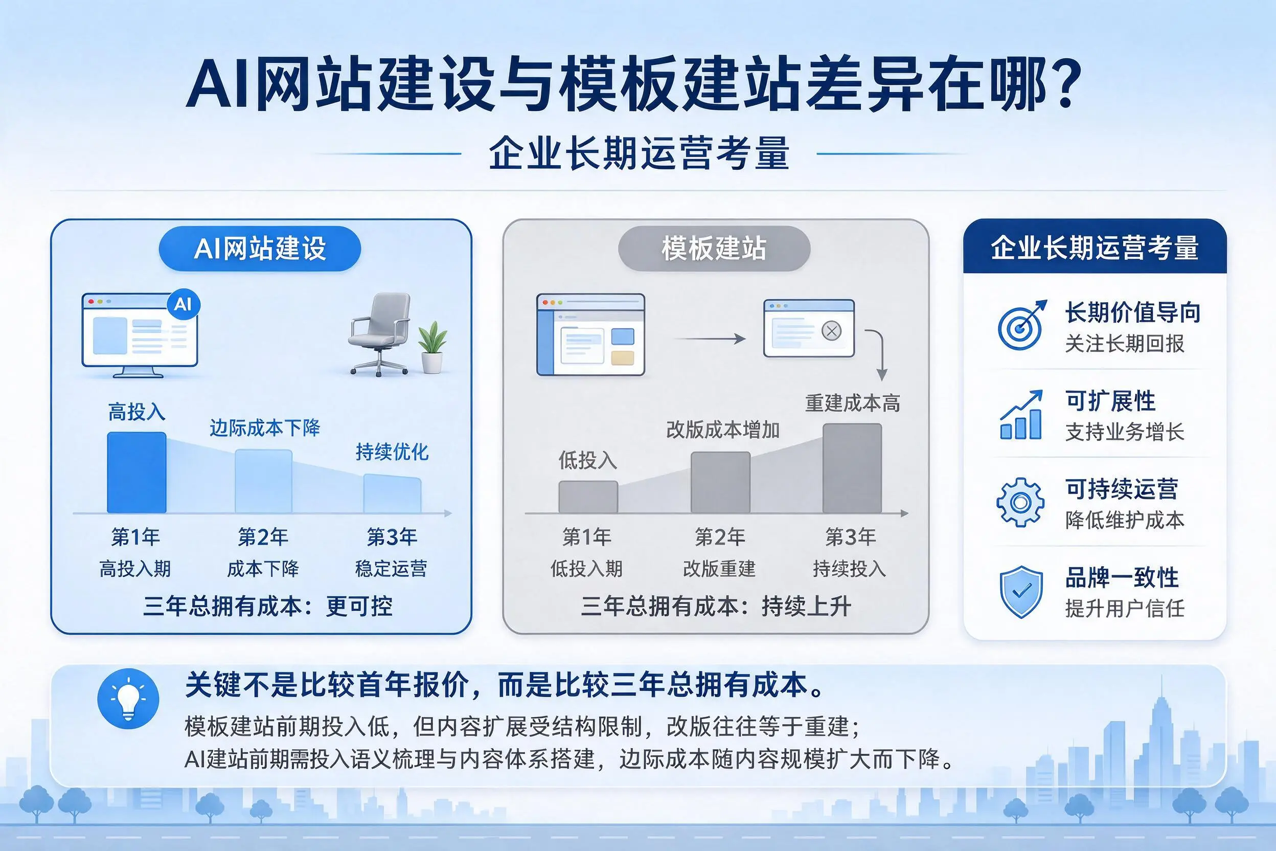 AI网站建设与模板建站差异在哪？甘南企业长期运营考量